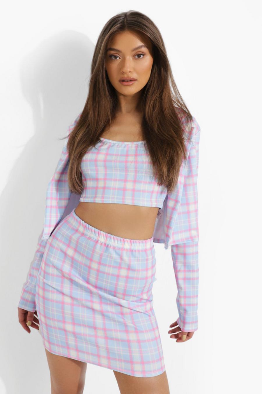 Lilac Check Crop Blazer, Bralette & Mini Skirt image number 1