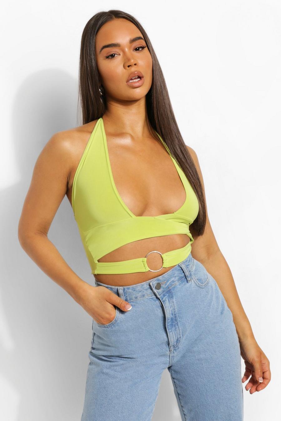 Lime Wrap Around Buckle Detail Crop Top image number 1