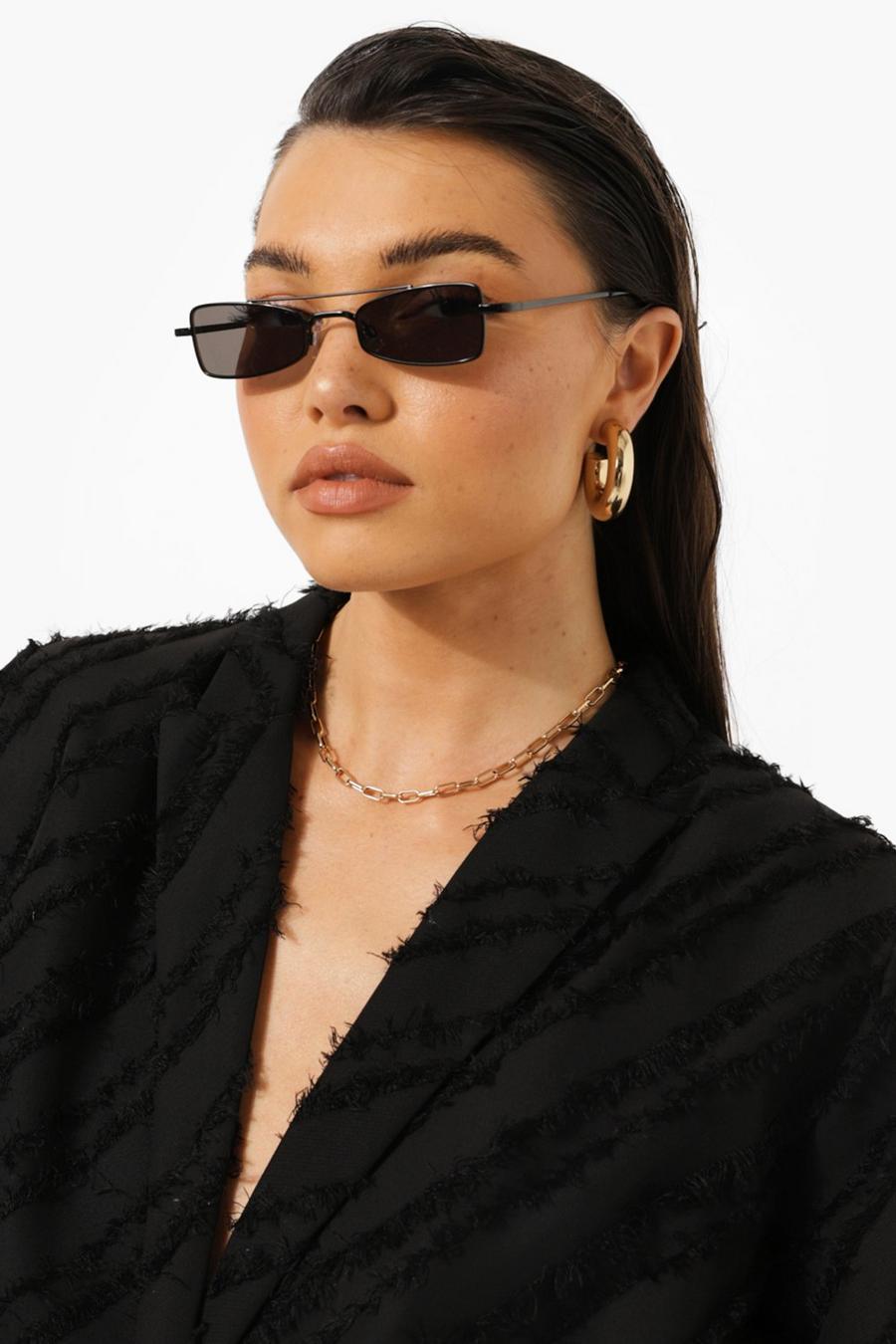 Black Slim Rectangle Sunglasses image number 1