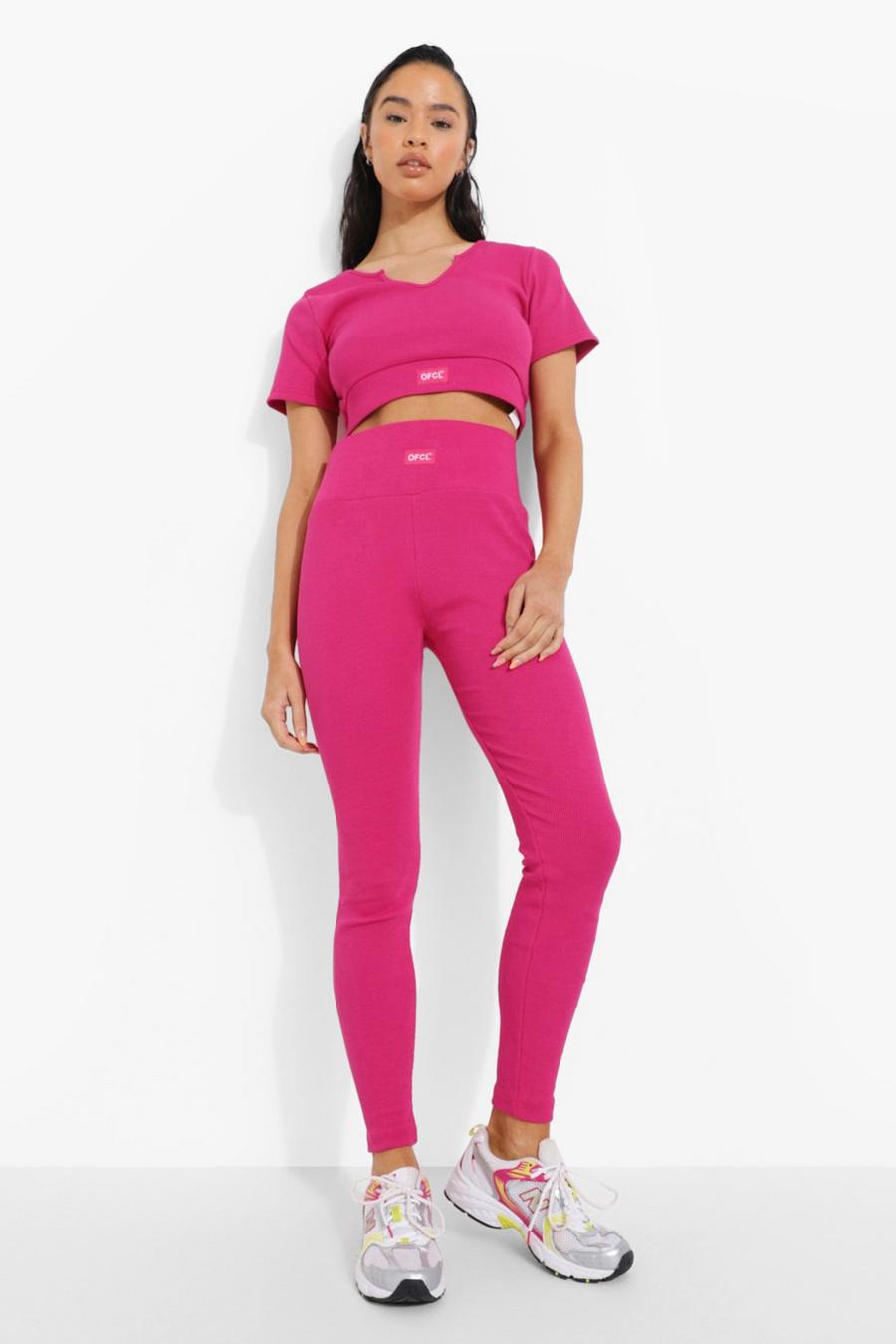 Hot pink Premium Ofcl Ribbed Workout Leggings image number 1