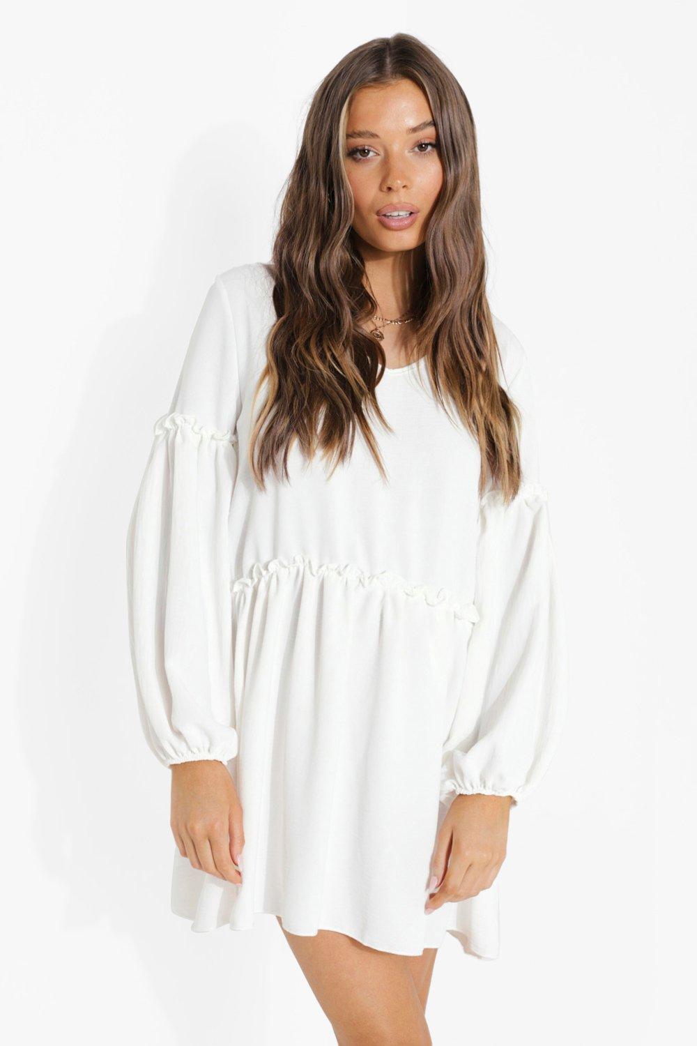 boohoo white ruffle dress