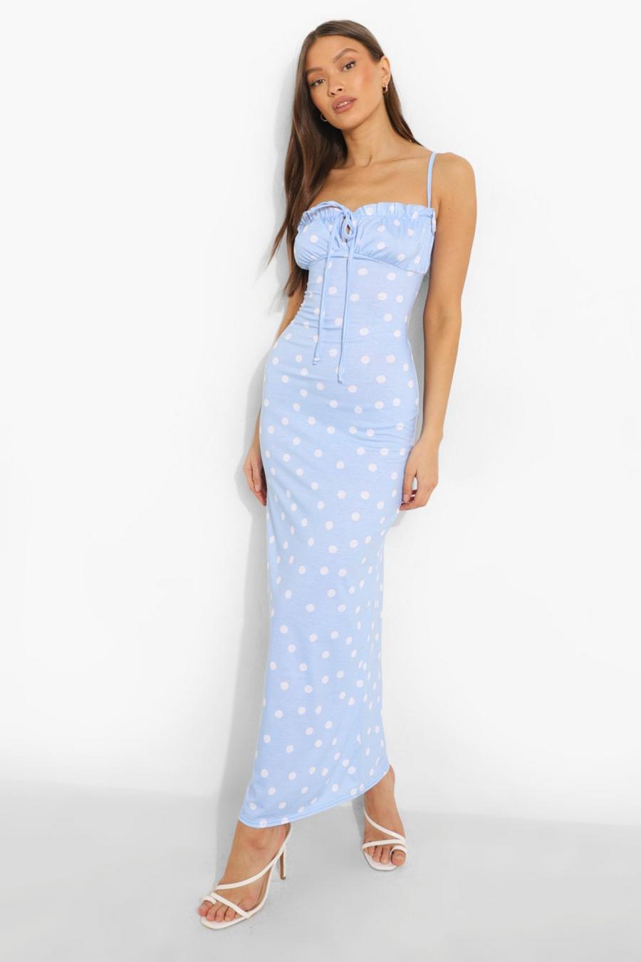 Baby blue Polka Dot Strappy Maxi Dress image number 1