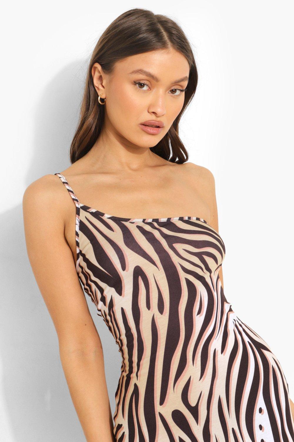 One shoulder animal online print dress