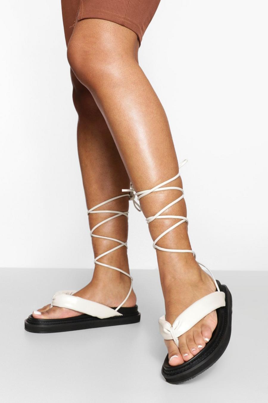 Ecru white Padded Toe Post Sporty Sandal image number 1