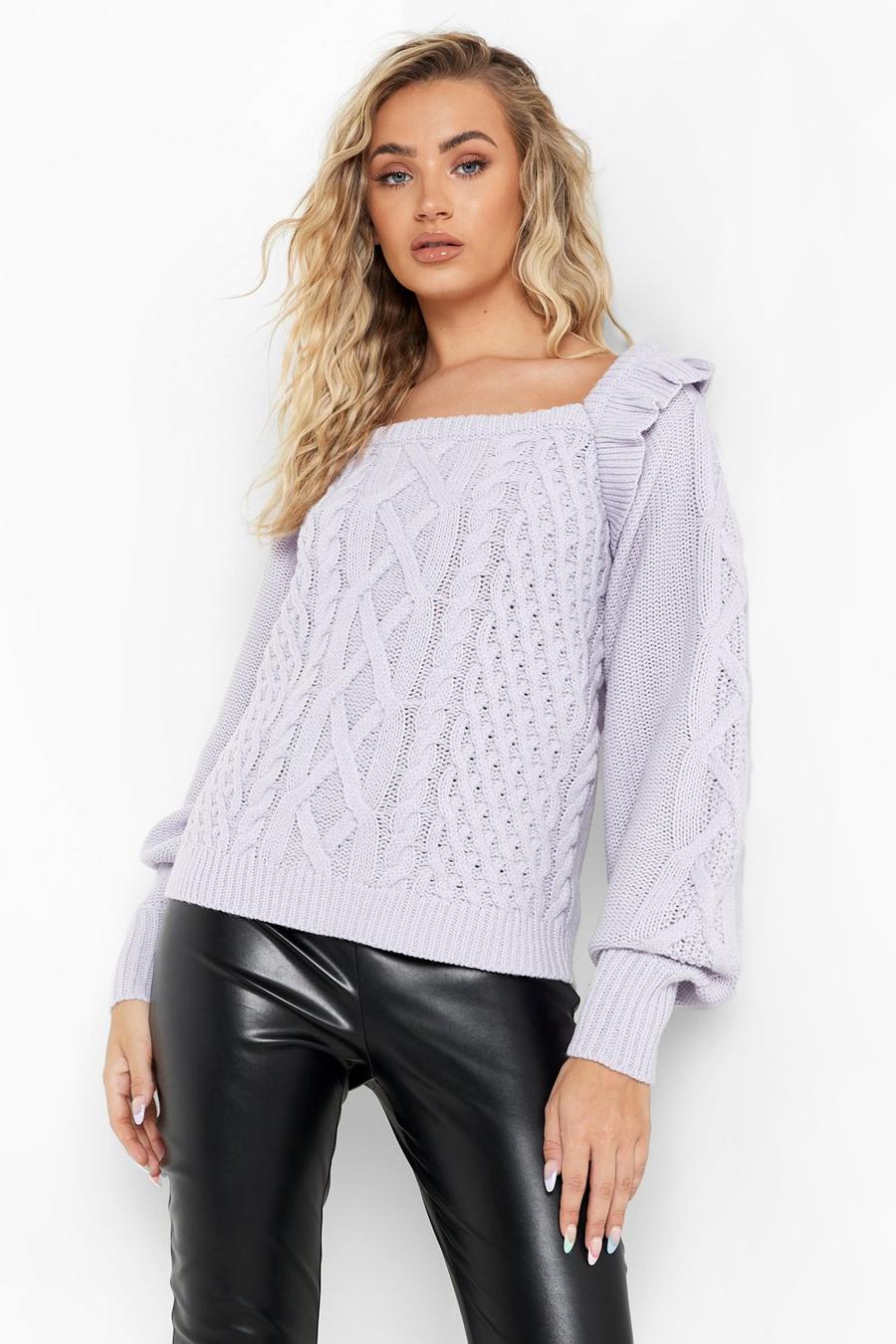 Lilac Frill Hem Cable Knitted Jumper image number 1