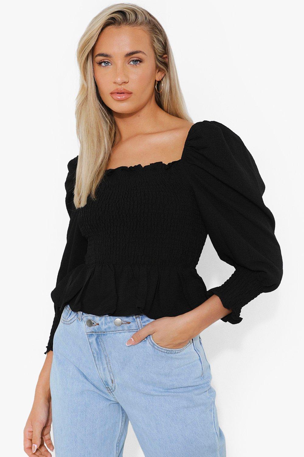 Square neck puff sleeve hot sale top