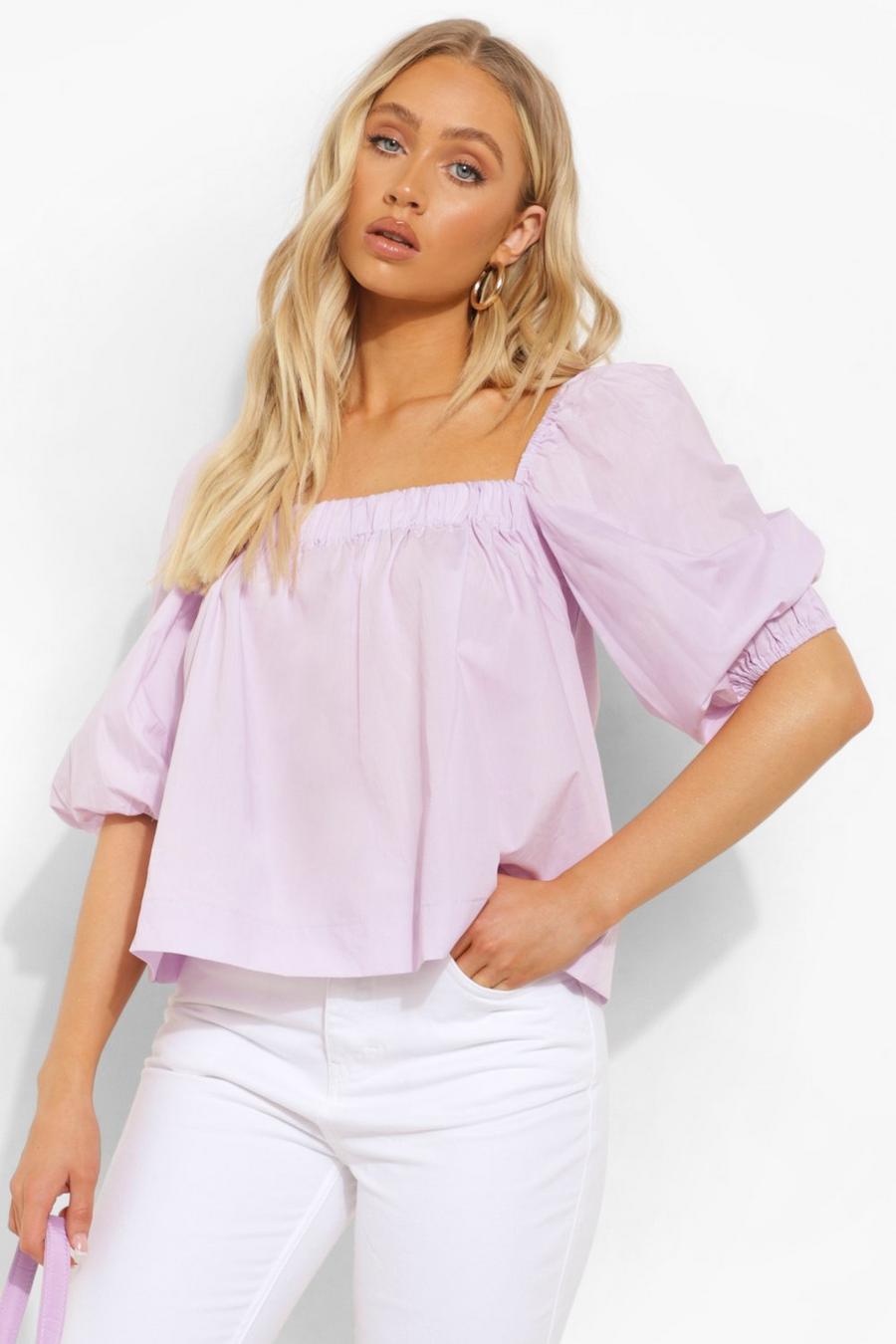 Lilac Balloon Sleeve Peasant Top image number 1