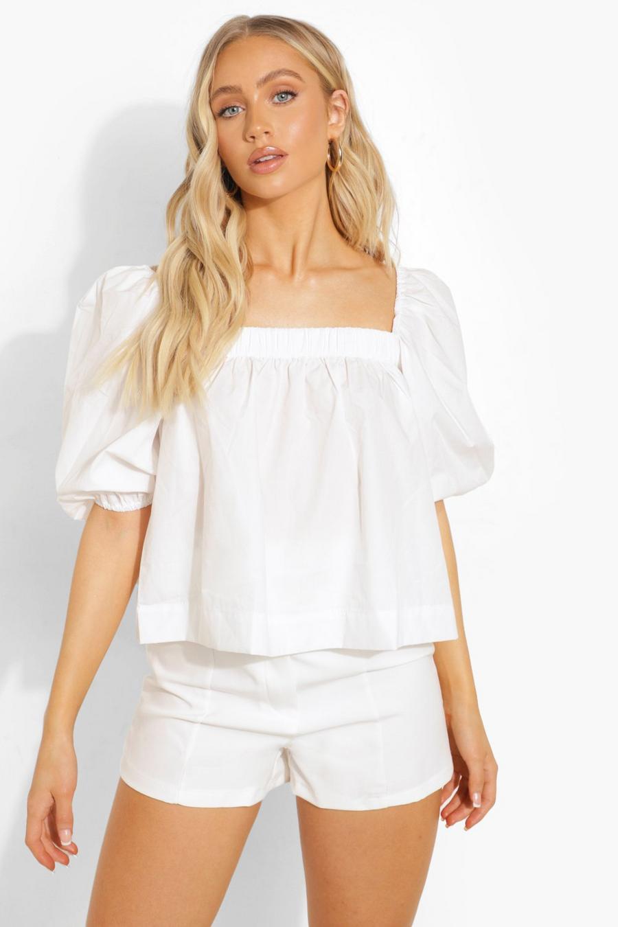 White Balloon Sleeve Peasant Top image number 1