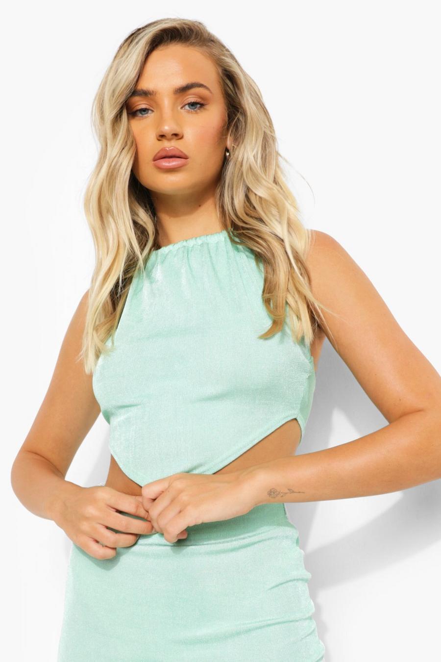 Green Pointed Halter Scarf Top image number 1