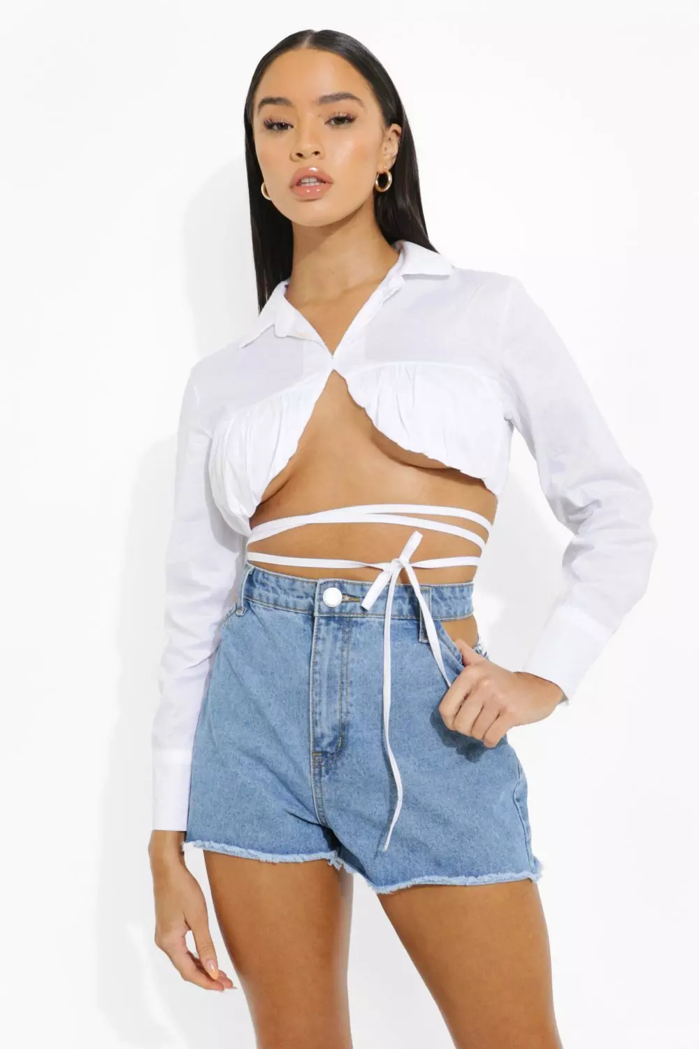 Cut Out Mom Jeansshorts Mit Hohem Bund Boohoo