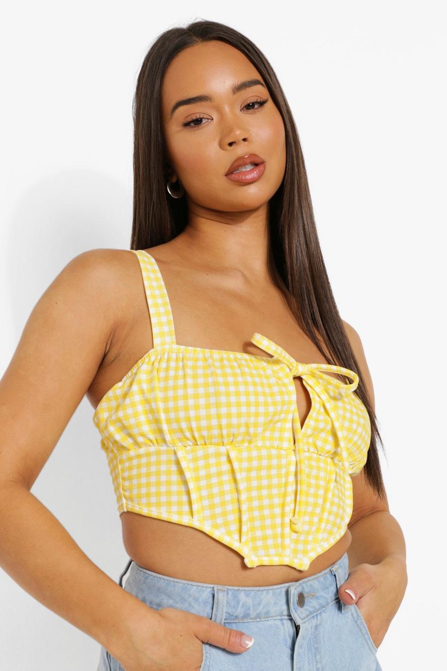 Crop top style corsage à carreaux, Yellow image number 1