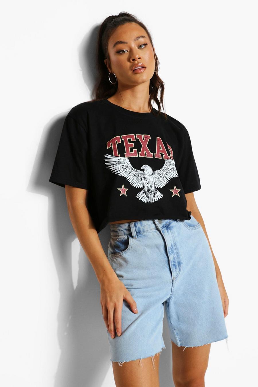 Crop T-Shirt mit „Texas“-Print, Schwarz image number 1