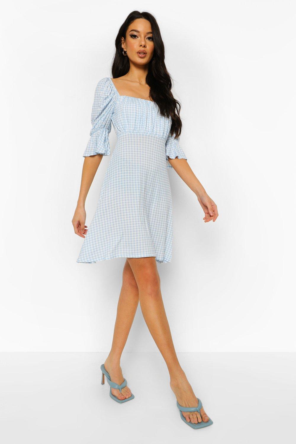 gingham square neck dress