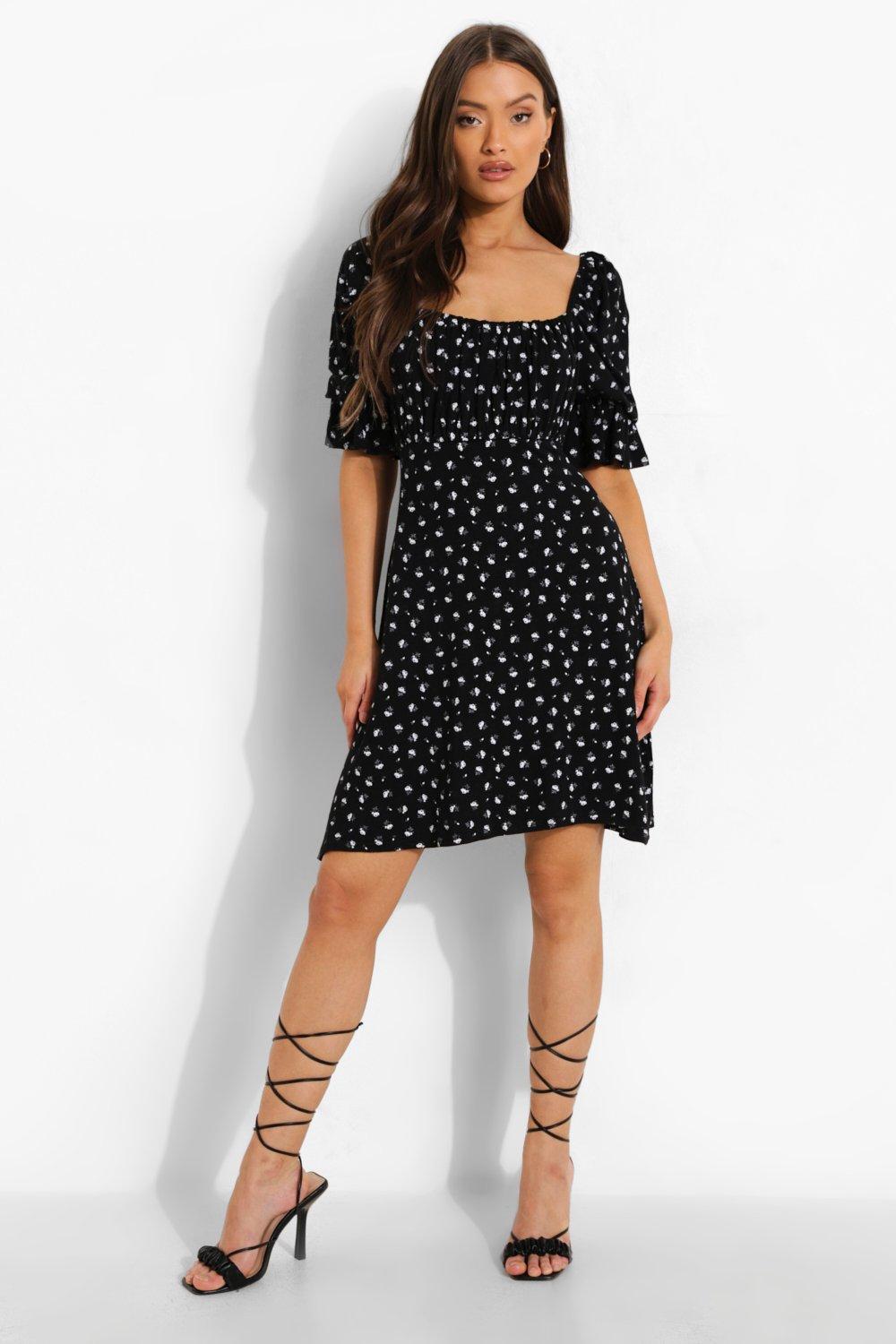 Boohoo off shoulder skater dress in green ditsy floral best sale