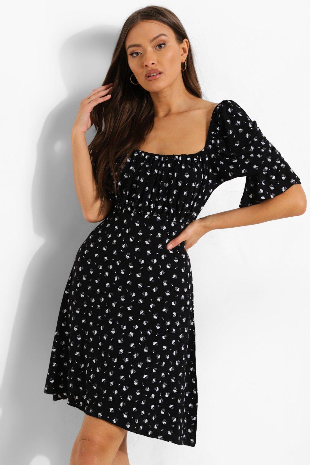 Boohoo square neck skater cheap dress