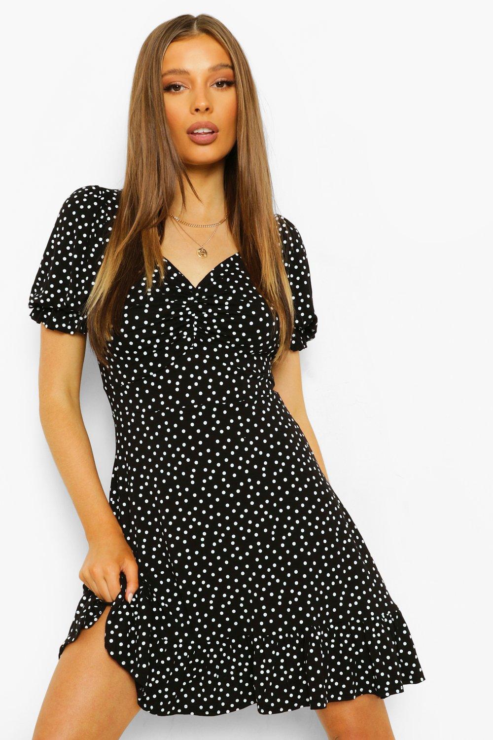 Polka Lace Up Back Skater Dress