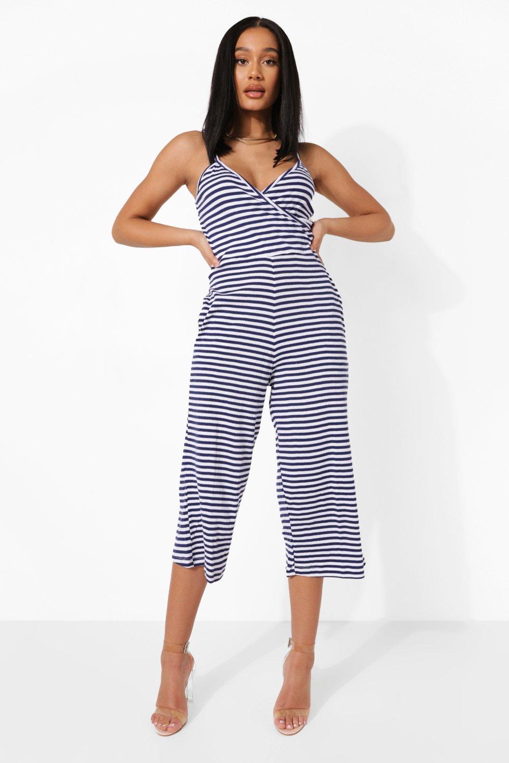 Navy striped hot sale culotte jumpsuit