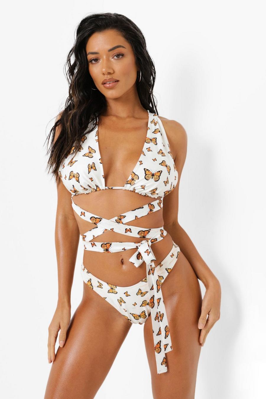 White Butterfly Strappy Triangle Bikini Top image number 1