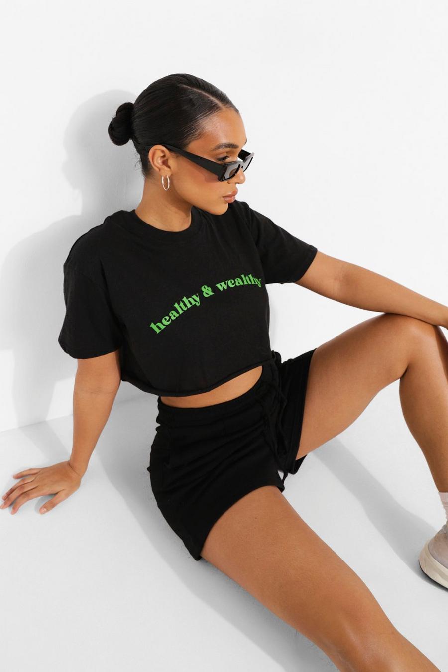 Black Healthy & Wealthy Cropped T-shirt image number 1
