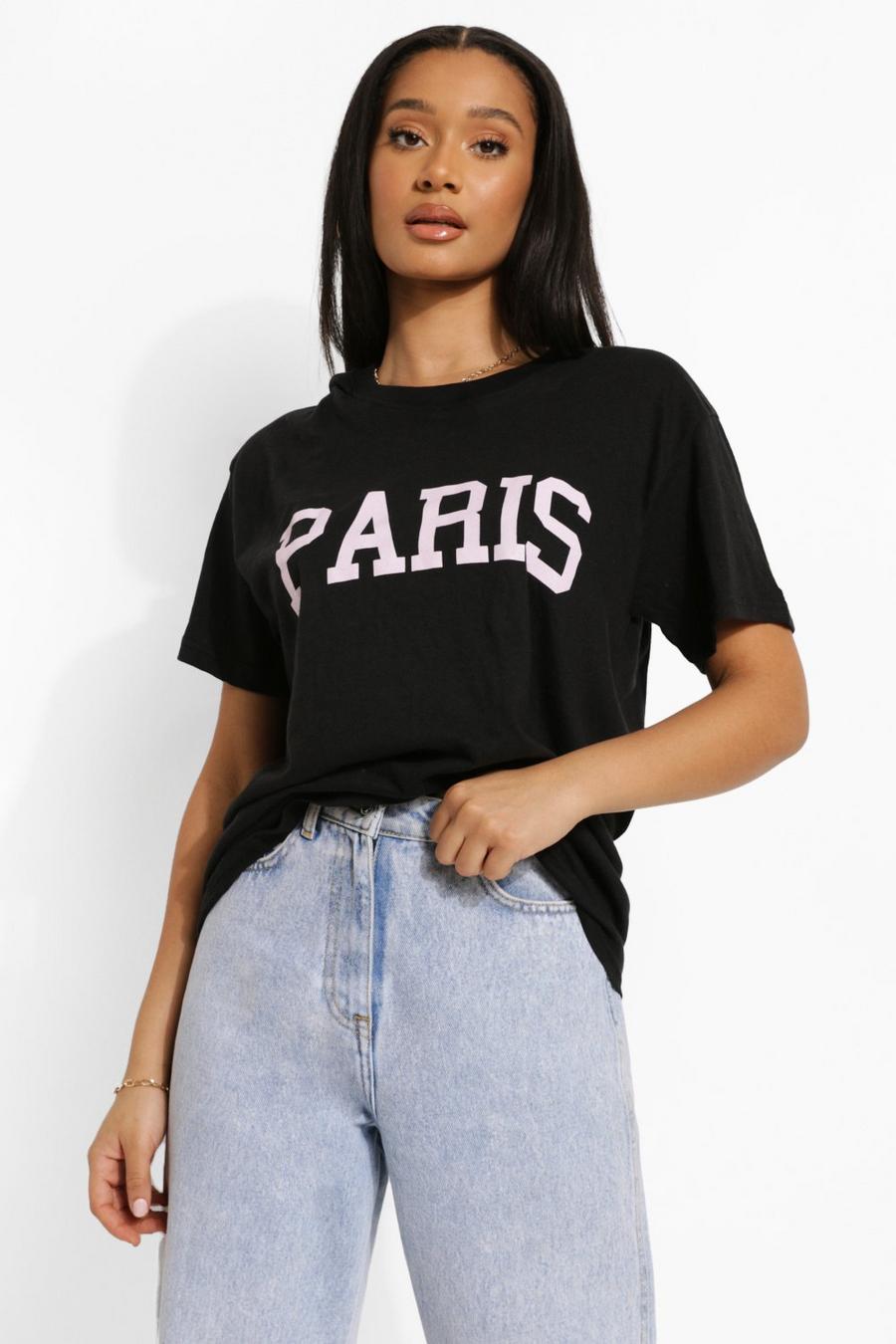 Übergroßes T-Shirt mit Paris-Print, Schwarz image number 1