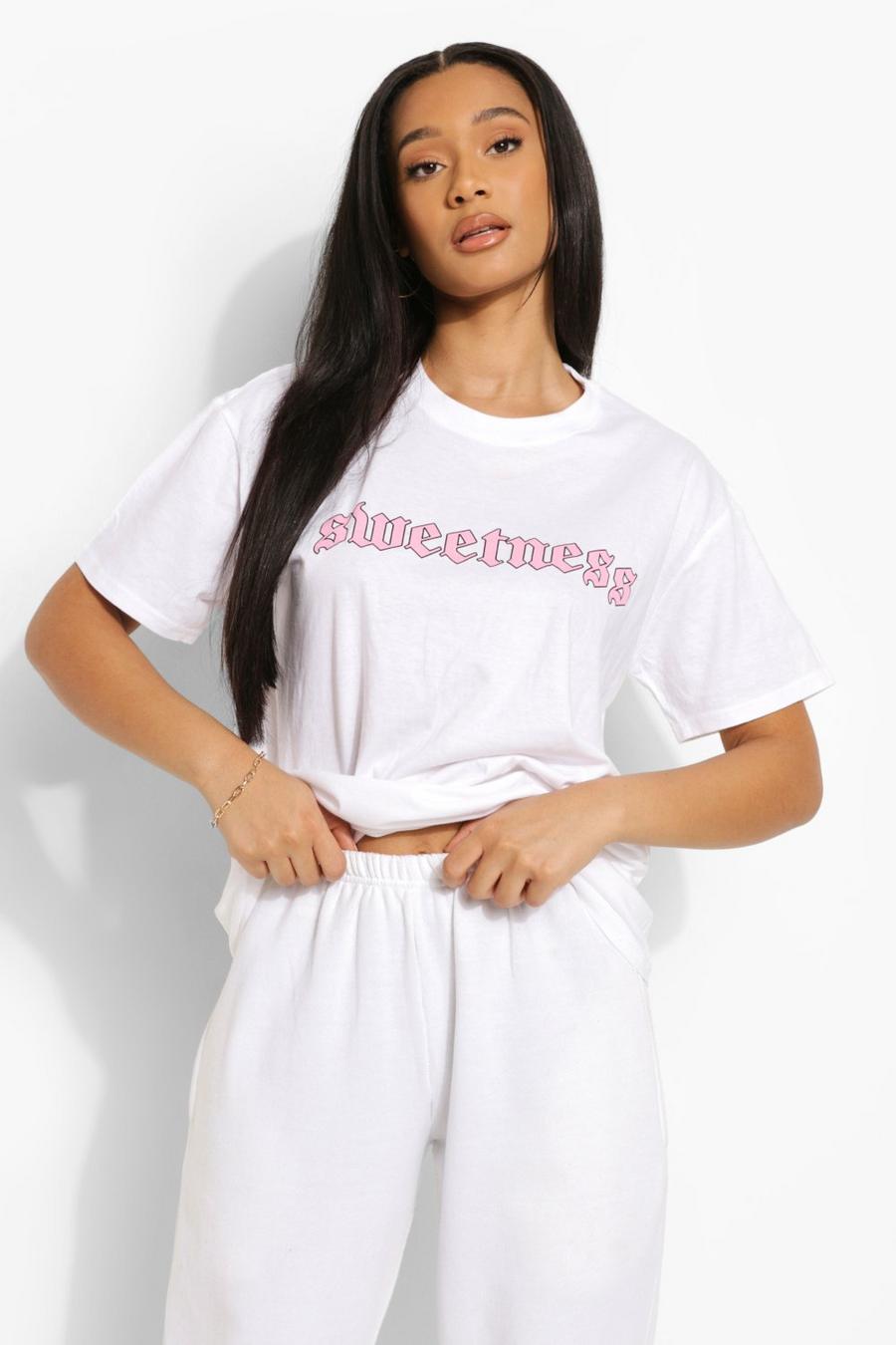 T-shirt oversize con scritta Sweetness, Bianco image number 1