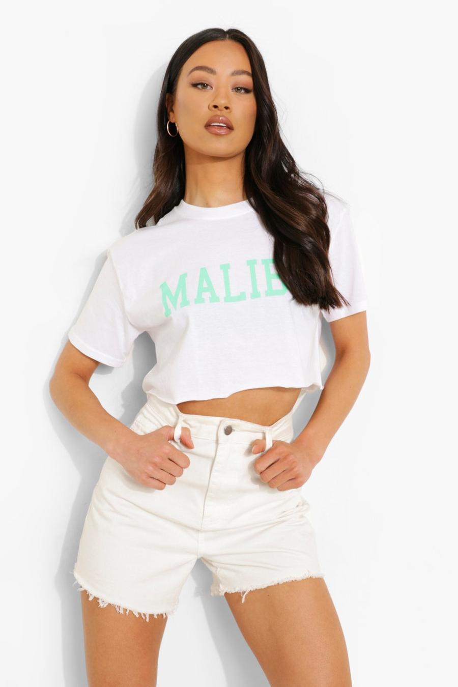 White Malibu Print Cropped T-shirt image number 1