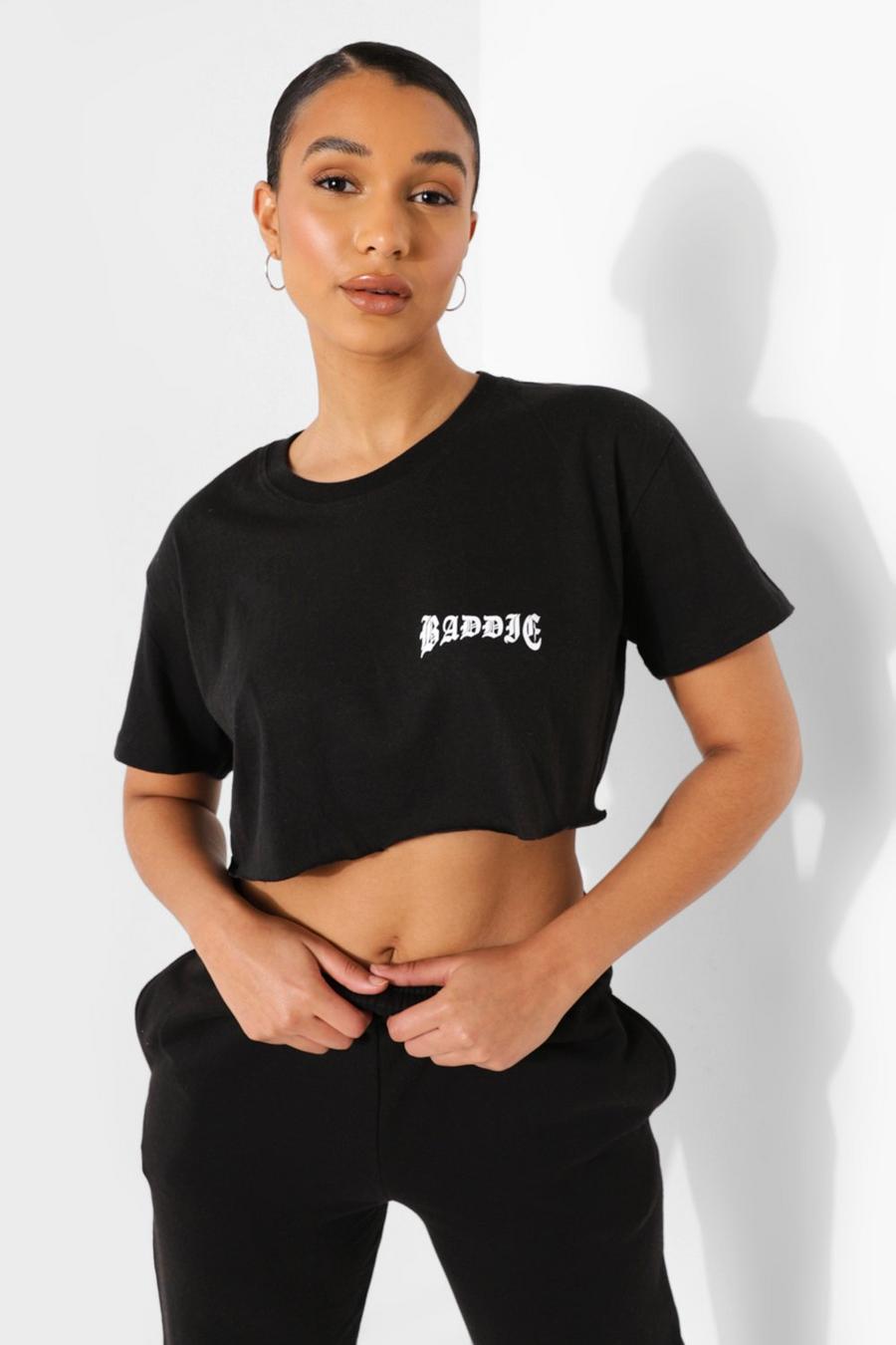 Black Baddie Slogan Cropped T-shirt image number 1