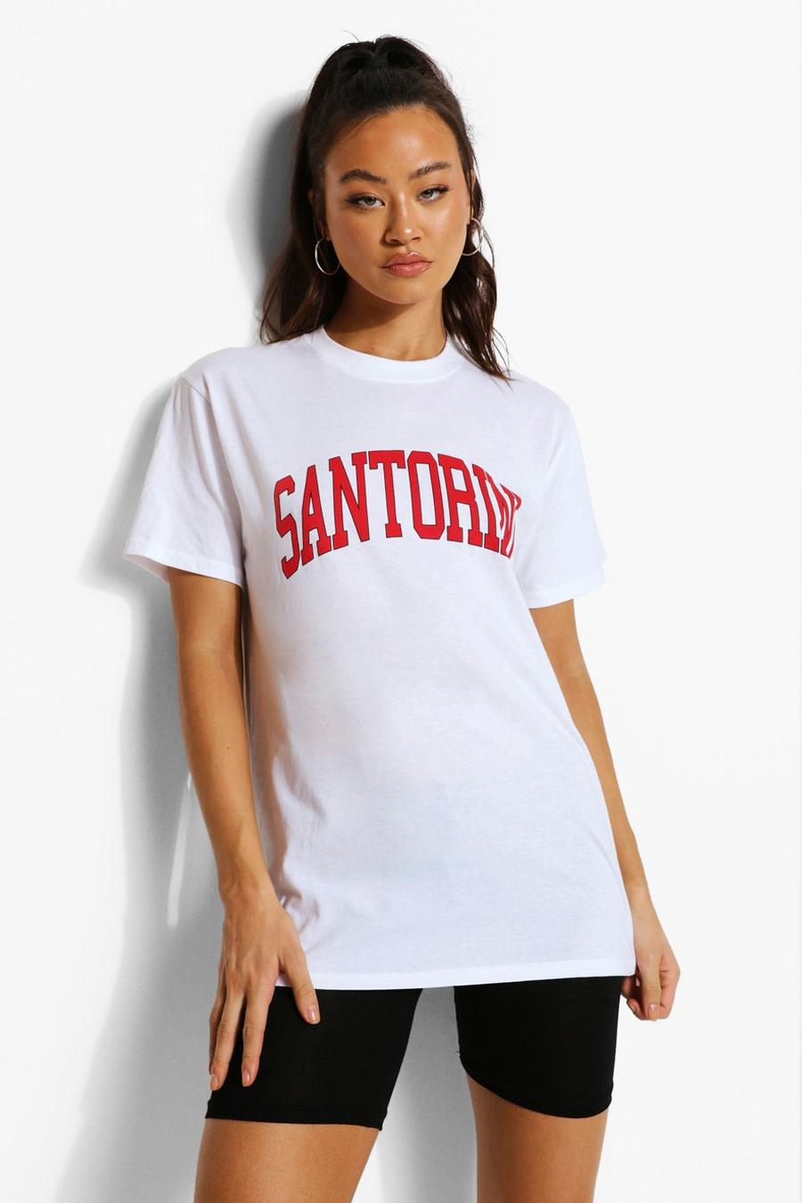 T-shirt oversize con scritta Santorini , Bianco image number 1