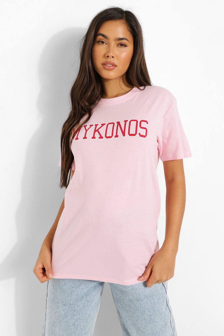 T-shirt oversize con scritta Mykonos, Rosa image number 1