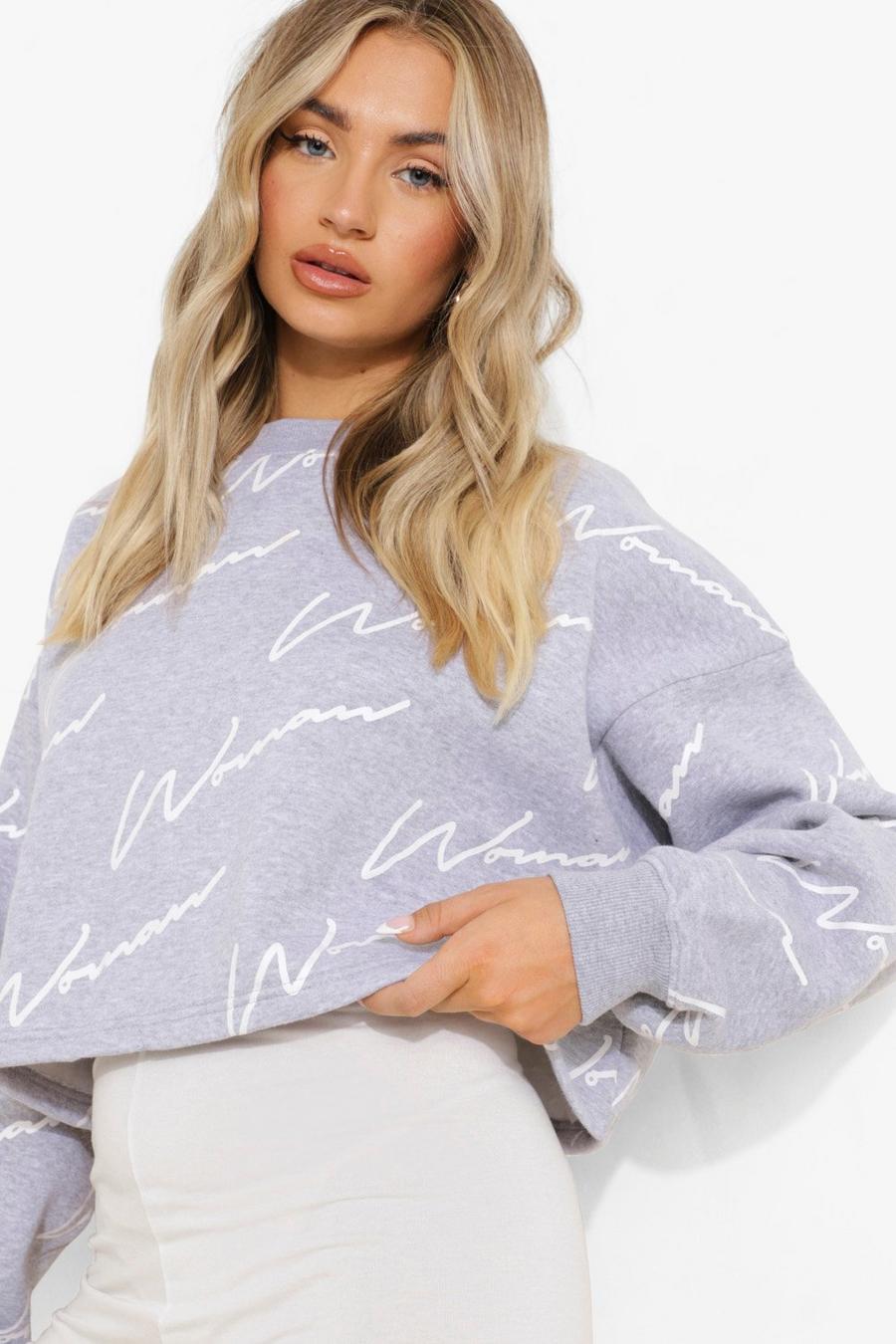 Grey Woman Script Cropped Sweatshirt image number 1