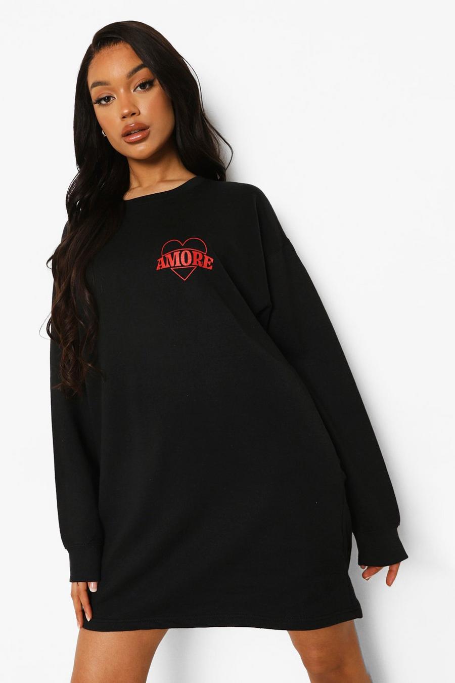 Black Amore Sweatshirt Jurk Met Borstopdruk image number 1