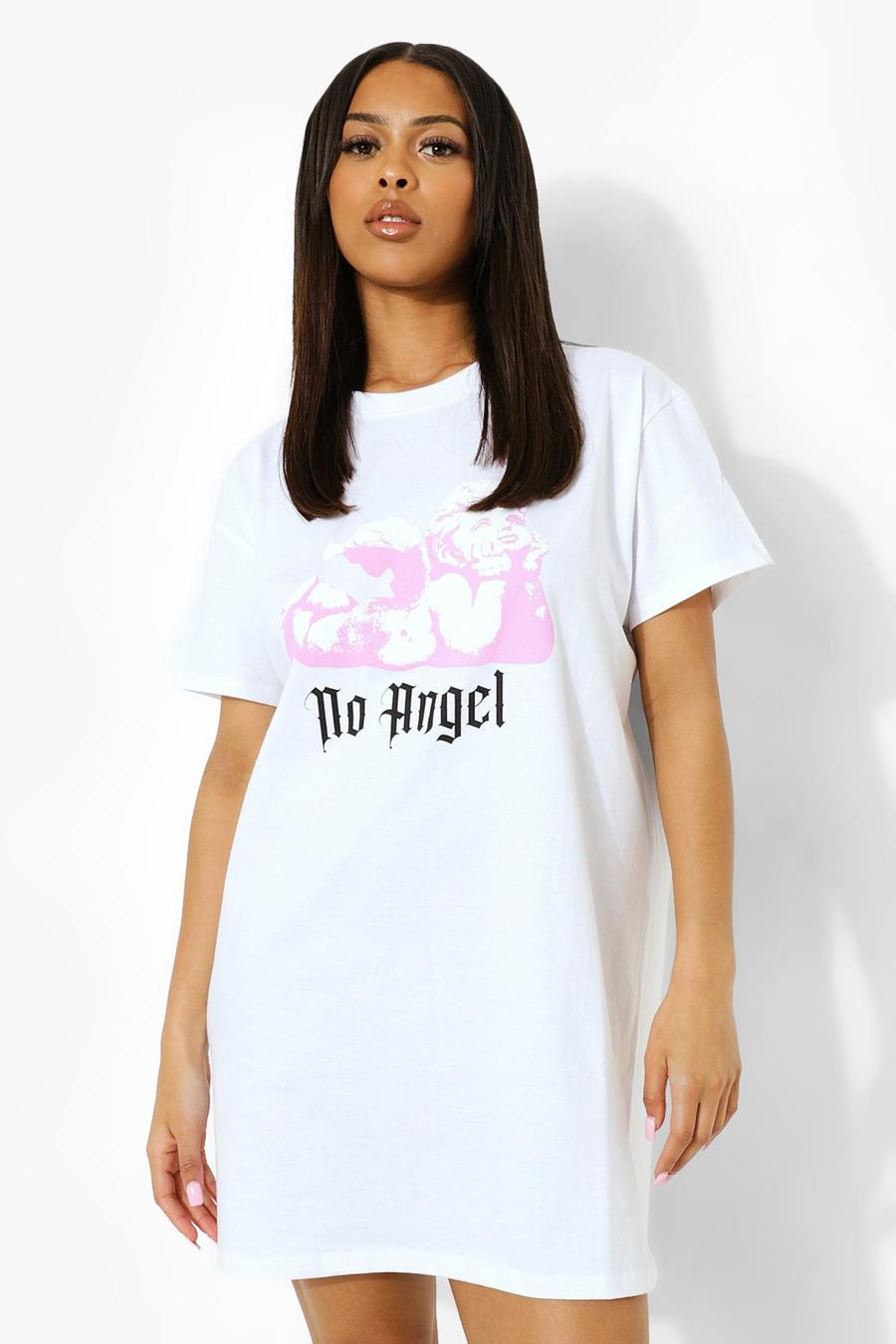 White No Angel Cherub Print T-shirt Dress image number 1
