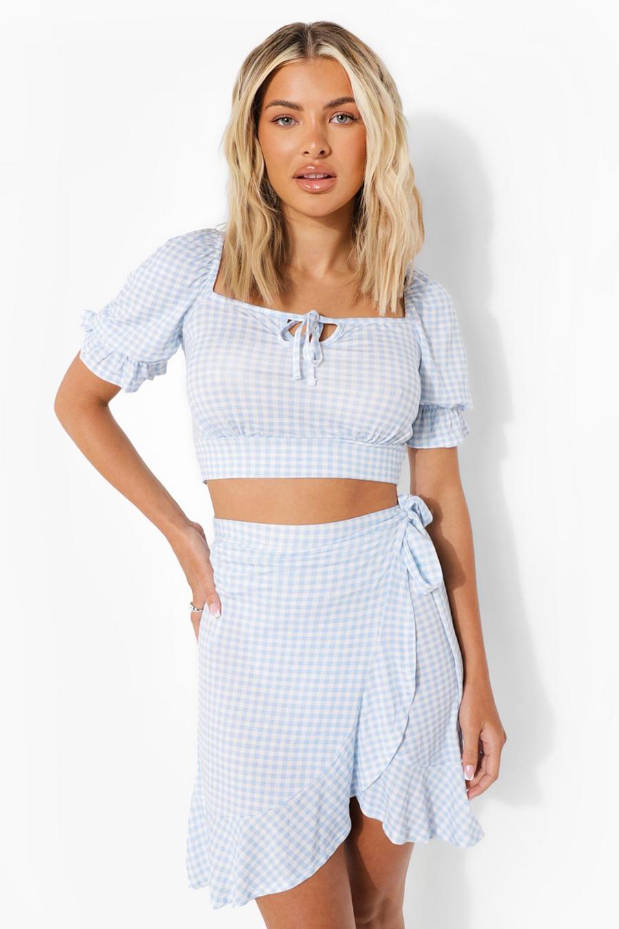 Blue Gingham Frill Detail Skirt Two-Piece image number 1
