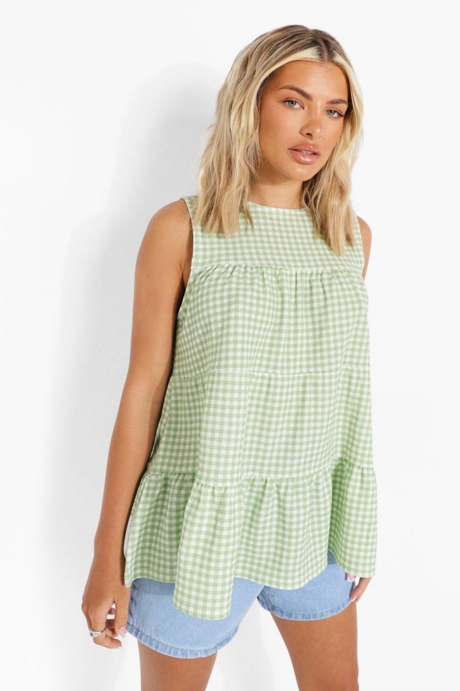 Green Gingham Tiered Smock Top image number 1