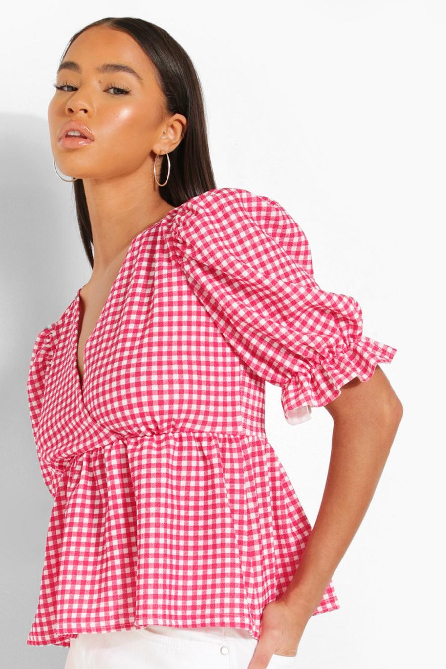 Berry Gingham Frill Sleeve Top image number 1