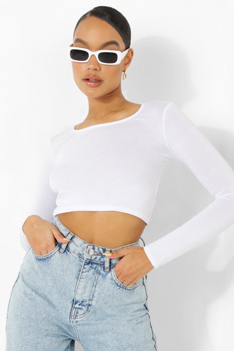 White Long Sleeve Crop Top image number 1