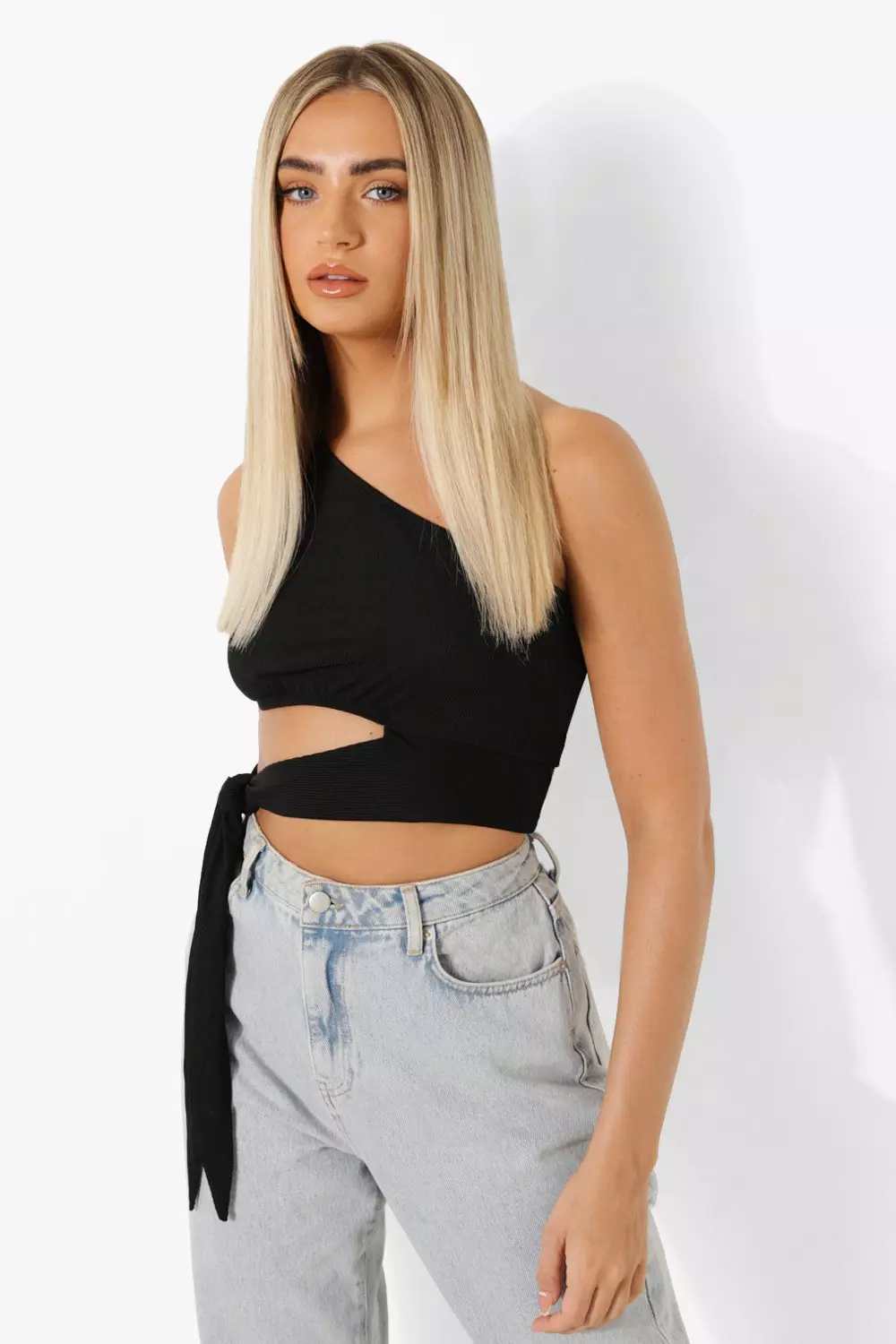 Grey one shoulder online crop top