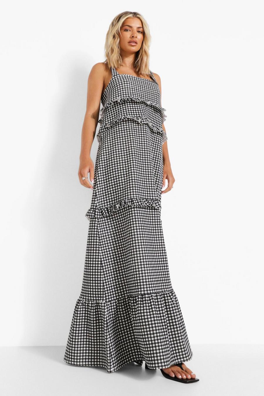 Black Gingham Frill Tiered Maxi Dress image number 1