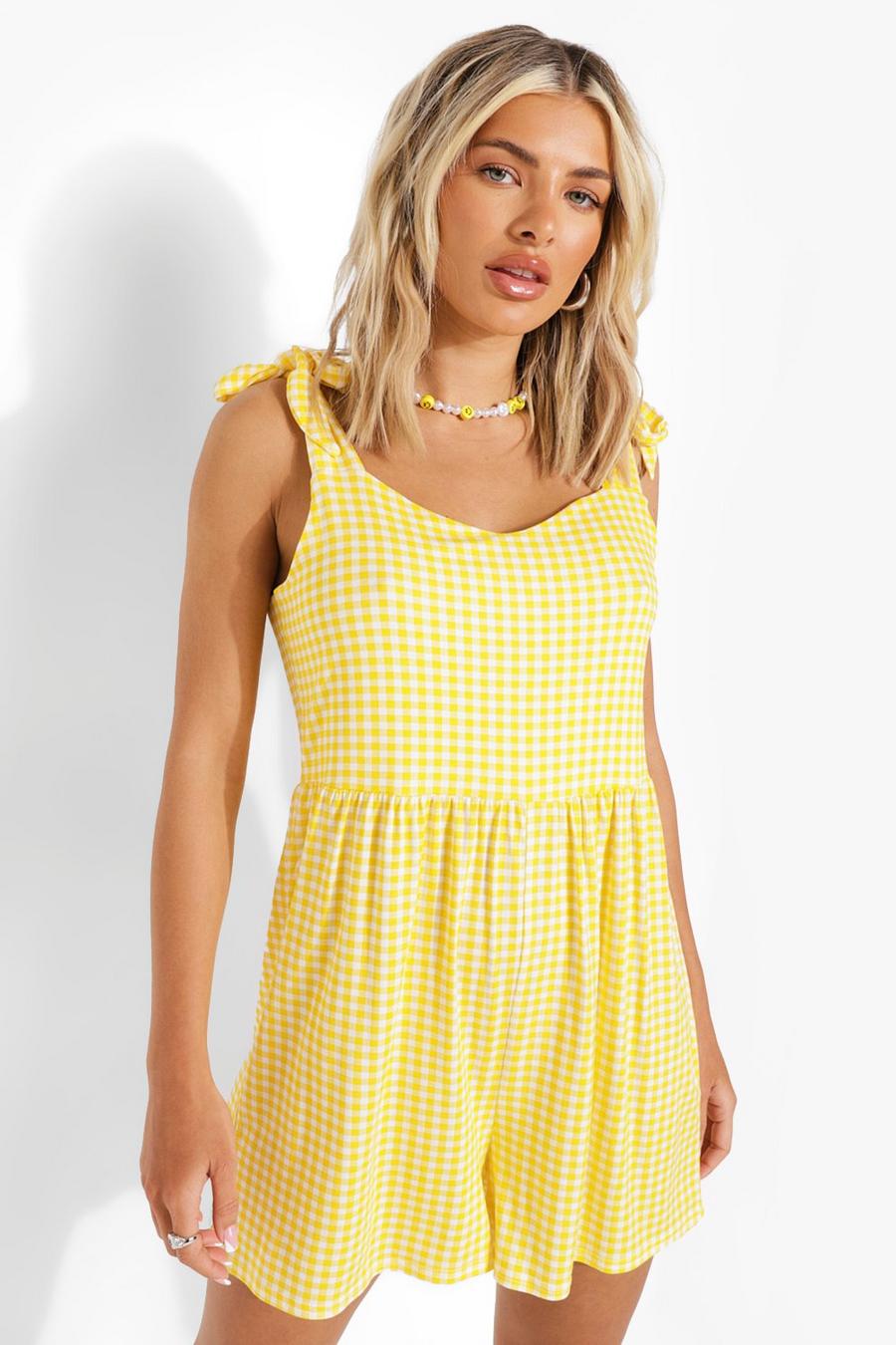 Yellow Gingham Tie Shoulder Playsuit image number 1