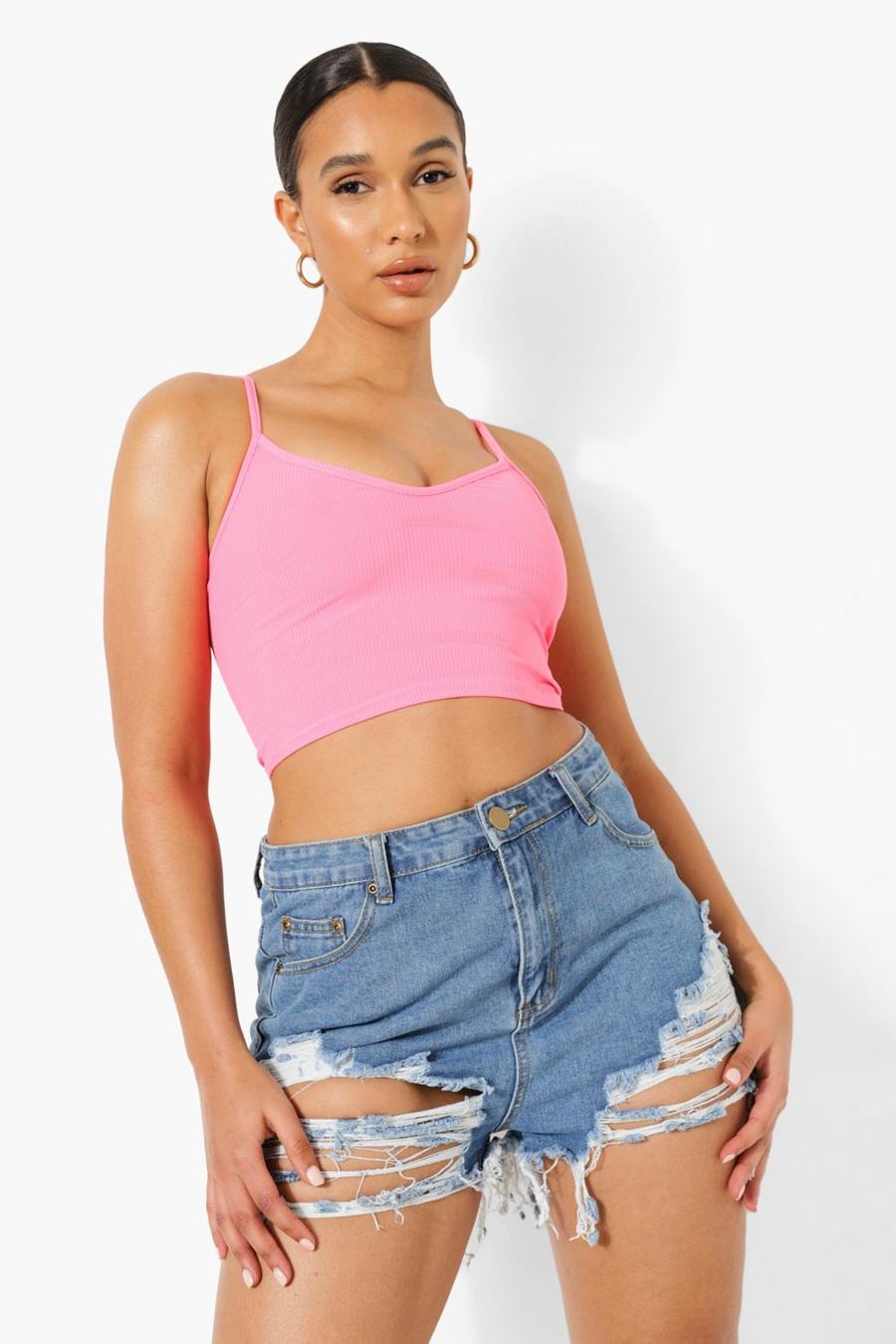 Neon-pink Strappy Rib Bralette image number 1