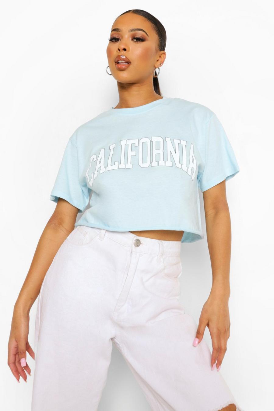Crop T-Shirt mit „California“-Print, Blau image number 1