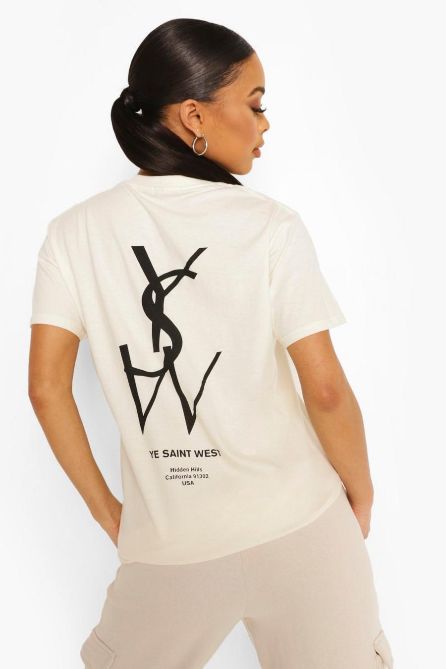 Camiseta ancha con estampado Ye Saint West a la espalda , Crudo image number 1