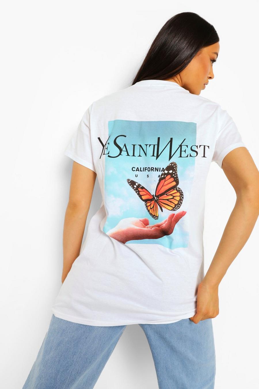 White Ye Saint West Back Print Oversized T-shirt image number 1