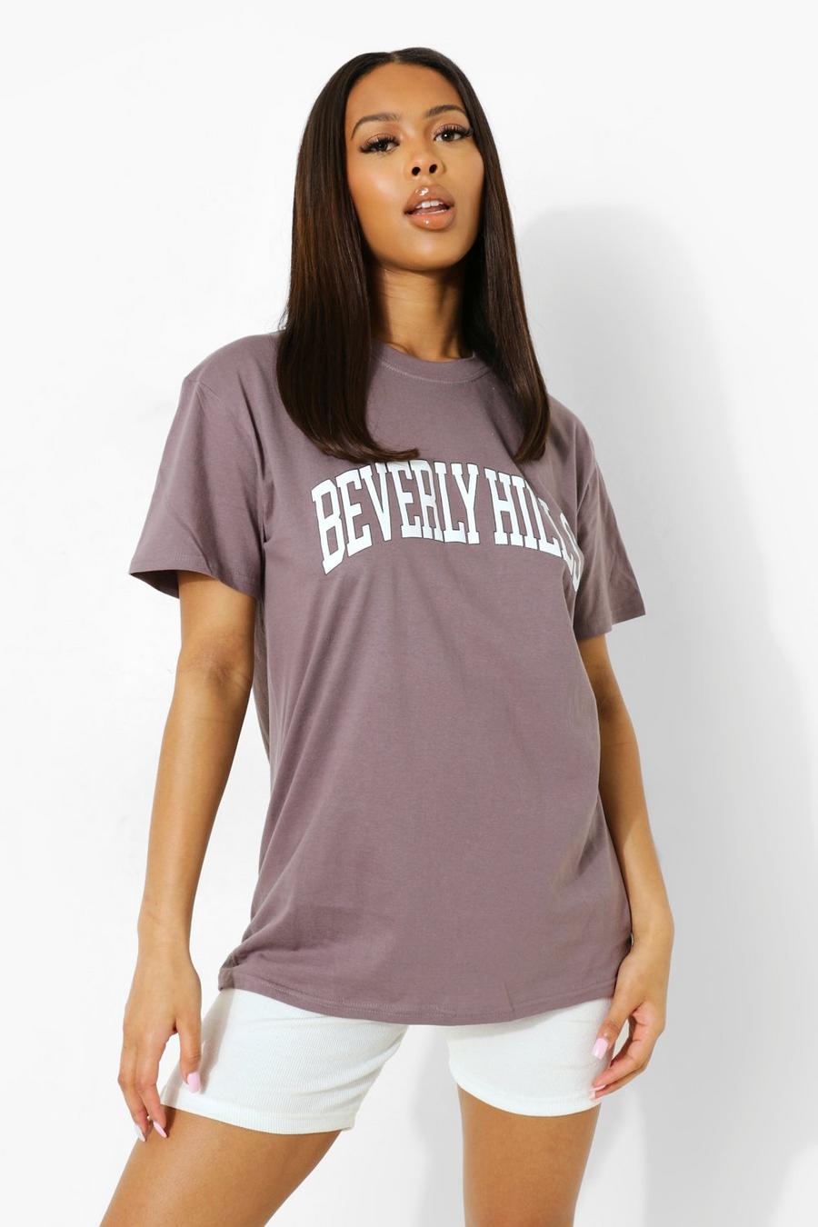 Camiseta ancha con estampado de Beverly Hills, Gris marengo image number 1