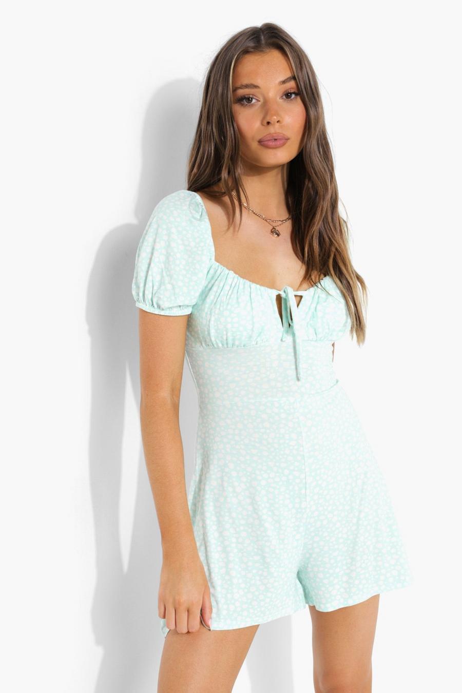 Mint Polka Tie Front Swing Playsuit image number 1