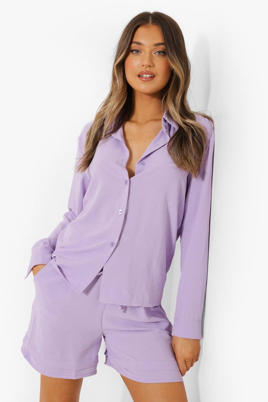 Lilac Textured Oversized Shirt And Shorts Set image number 1