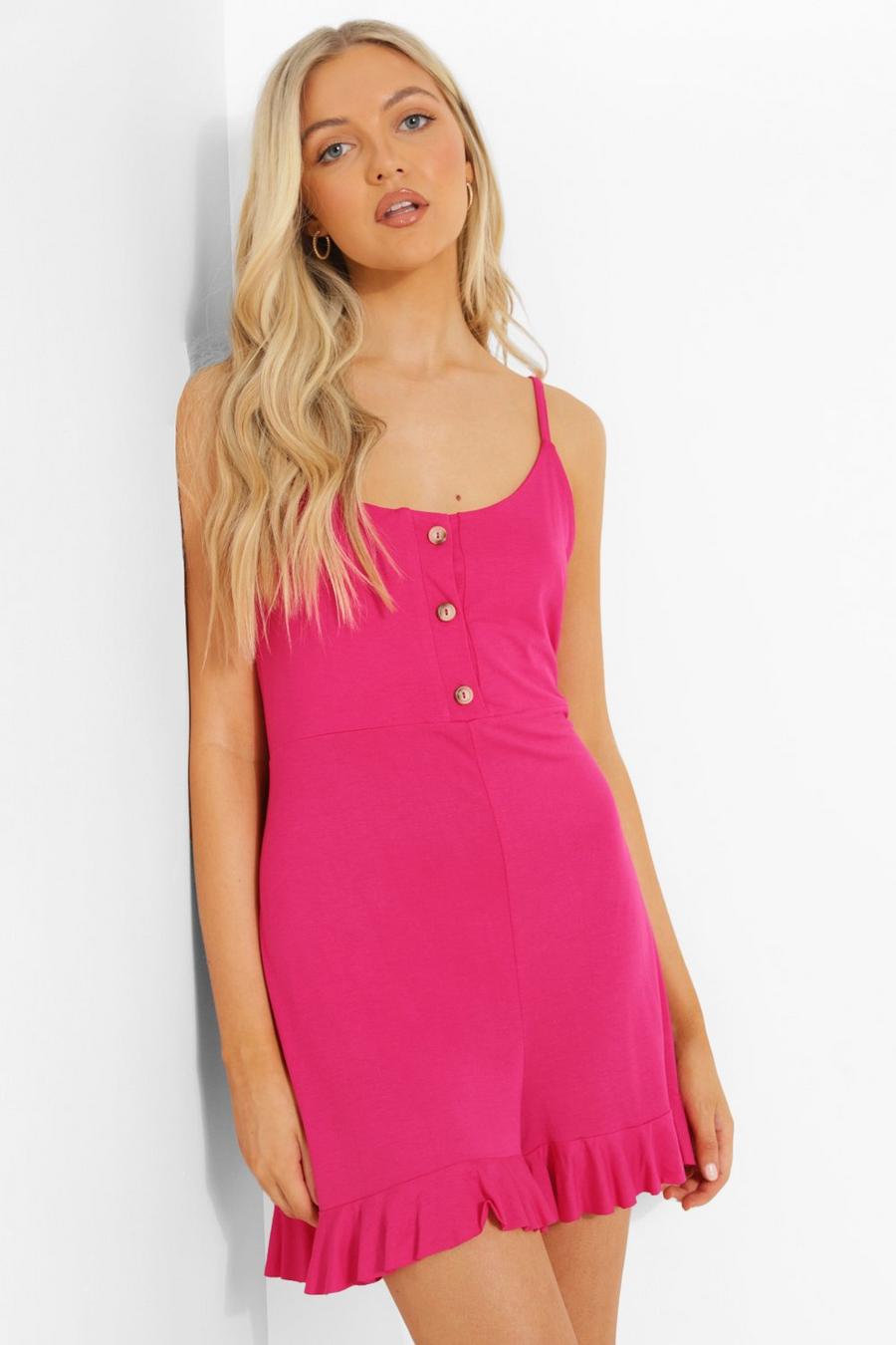 Hot pink Button Up Strappy Smock Playsuit image number 1