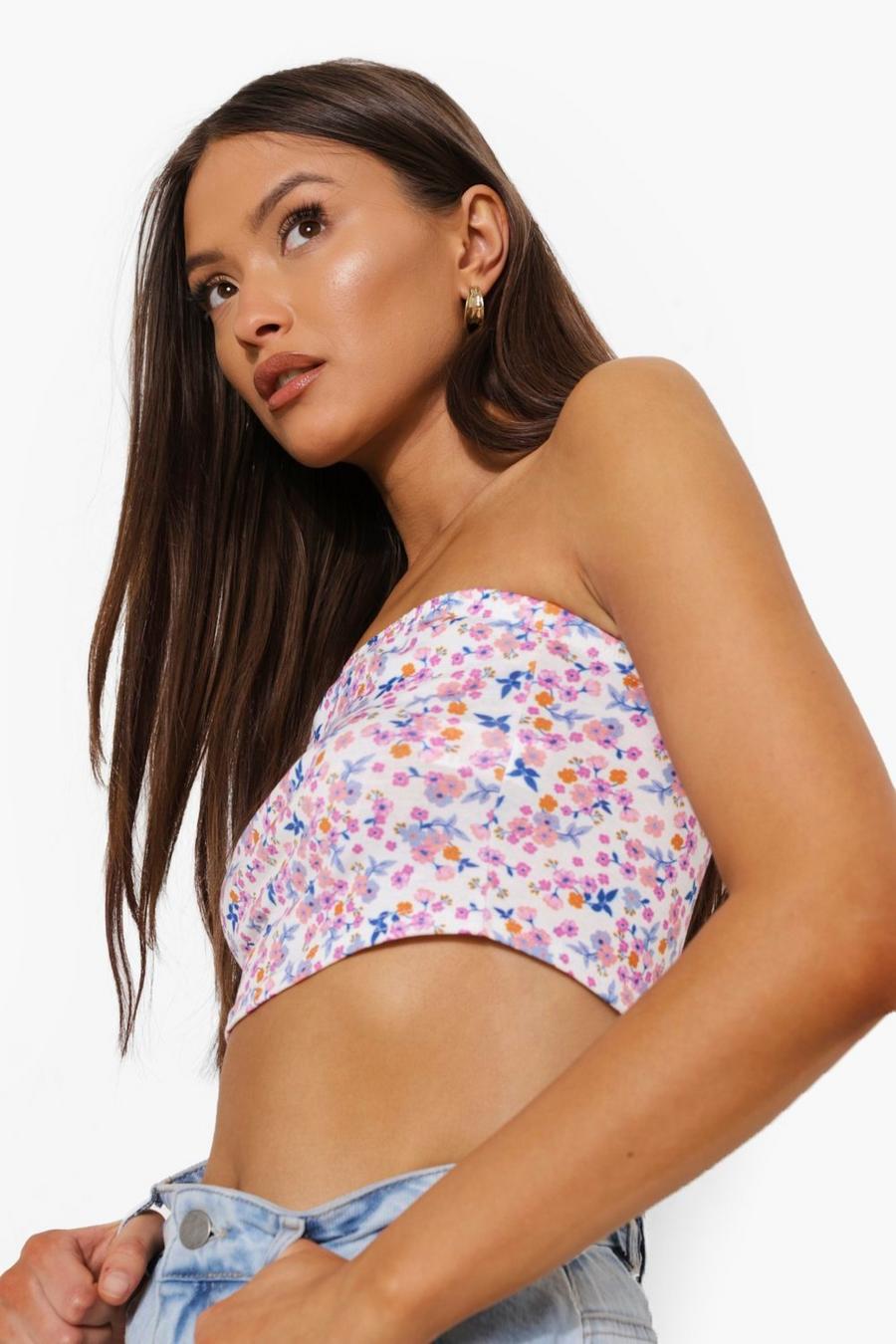 White Ditsy Print Jersey Bandeau Top image number 1