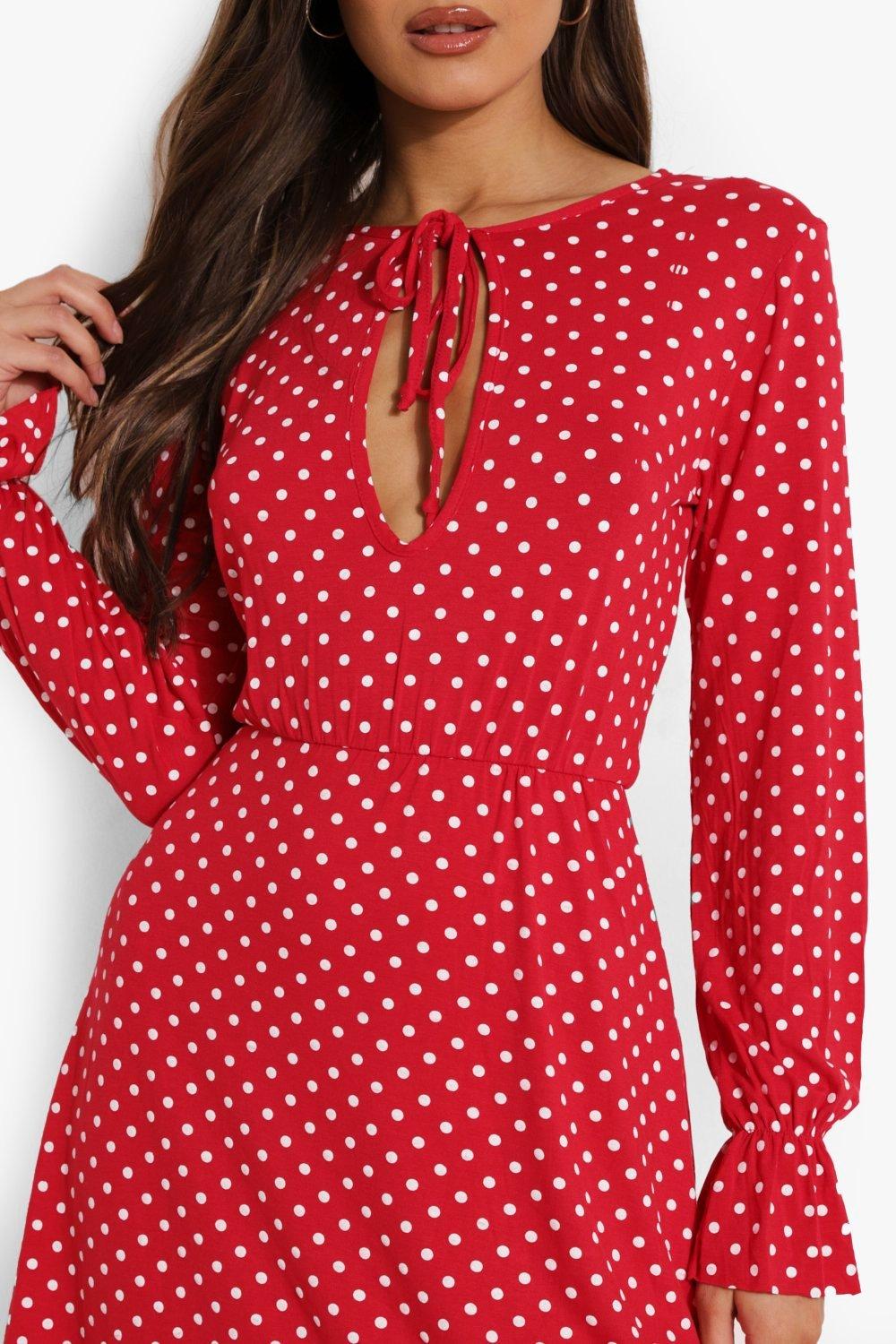 Boohoo red spotty clearance dress