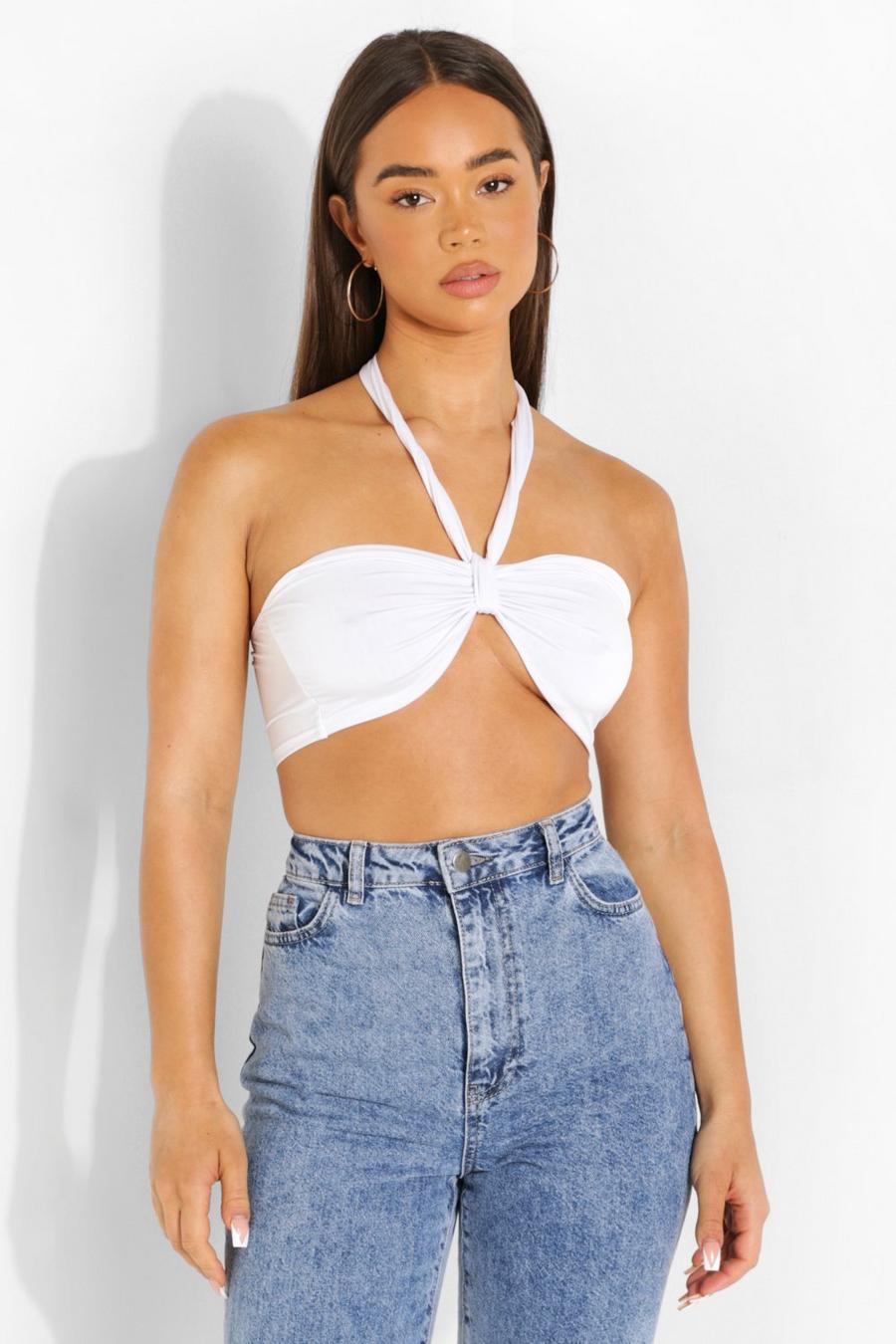 White Twisted Halter Crop Top image number 1